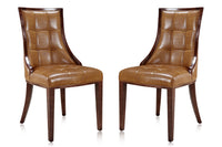 Manhattan Comfort Set of 2 Fifth Avenue Faux Leather Dining Chairs - Saddle & Walnut