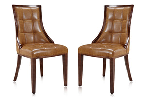 Manhattan Comfort Set of 2 Fifth Avenue Faux Leather Dining Chairs - Saddle & Walnut