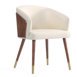 Manhattan Comfort Modern Reeva Dining Chair Upholstered Leatherette with Beech Wood Back & Solid Wood Legs - Walnut & Cream