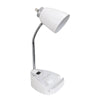 Limelights Gooseneck Desk Lamp with iPad Stand and Outlet - White