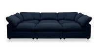 Eclipse Modular 6-Piece Linen-Look Fabric Pit Sofa Sectional with Reversible Feather Down Cushions - Navy Blue 