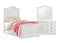 Ella 5pc Bedroom Set with Panel Bed, Dresser & Mirror, White  - Twin Size 