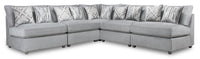 Evolve Linen-Look Fabric 5-Piece Modular Sectional with 4 Armless Chairs - Grey 