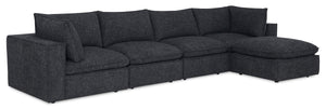 Fusion Modular 5-Piece Charcoal Grey Chenille Fabric Sectional with Feather Down Cushions and Ottoman