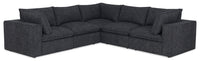 Fusion Modular 5-Piece Charcoal Grey Chenille Fabric Sectional with Removable Feather Down Back Cushions 