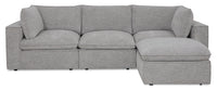 Fusion Modular 4-Piece Silver Grey Chenille Fabric Sectional with Feather Down Cushions and Ottoman 