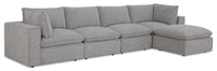 Fusion Modular 5-Piece Silver Grey Chenille Fabric Sectional with Feather Down Cushions and Ottoman 