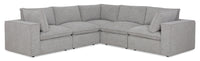 Fusion Modular 5-Piece Silver Grey Chenille Fabric Sectional with Removable Feather Down Back Cushions 