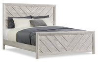 Lark Panel Bed with Headboard & Frame, Chevron Pattern, Rustic White - King Size 