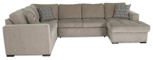 Made in Canada Legend 4-Piece Right-Facing Chenille Fabric Sleeper Sectional with Storage Chaise - Platinum Beige