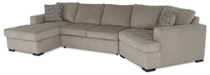 Made in Canada Legend 3-Piece Right-Facing Chenille Fabric Cuddler Sleeper Sectional with Chaise - Platinum Beige