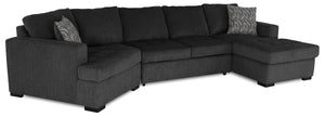 Made in Canada Legend 3-Piece Left-Facing Chenille Fabric Cuddler Sleeper Sectional with Chaise - Pepper Grey