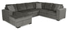 Canadian Made Legend 3-Piece Left-Facing Chenille Fabric Sleeper Sectional with Storage Chaise - Pewter Brown