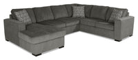 Canadian Made Legend 3-Piece Left-Facing Chenille Fabric Sleeper Sectional with Storage Chaise - Pewter Brown 