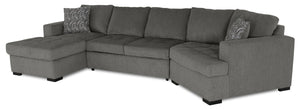 Made in Canada Legend 3-Piece Right-Facing Chenille Fabric Cuddler Sleeper Sectional with Chaise - Pewter Brown