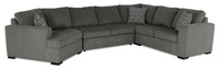 Canadian Made Legend 4-Piece Left-Facing Chenille Fabric Cuddler Sleeper Sectional with Chaise - Pewter Brown 