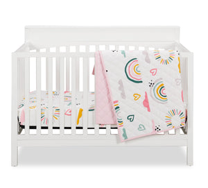 Luna 3-Piece Crib Bedding Set - White and Pink