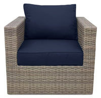 Naples Outdoor Patio Chair - Hand-Woven Resin Wicker, UV & Weather Resistant - Natural/Blue 