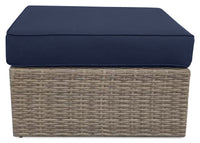 Naples Large Outdoor Patio Ottoman - Hand-Woven Resin Wicker, UV & Weather Resistant - Natural/Blue 