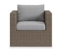 Naples Outdoor Patio Chair - Hand-Woven Resin Wicker, UV & Weather Resistant - Natural/Grey 