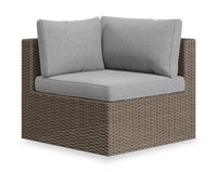 Naples Corner Outdoor Patio Chair - Hand-Woven Resin Wicker, UV & Weather Resistant - Natural/Grey 