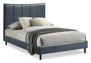 Paseo Platform Bed in Navy Vegan-Leather Fabric - Full Size