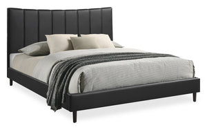 Paseo Platform Bed in Black Vegan-Leather Fabric - King Size