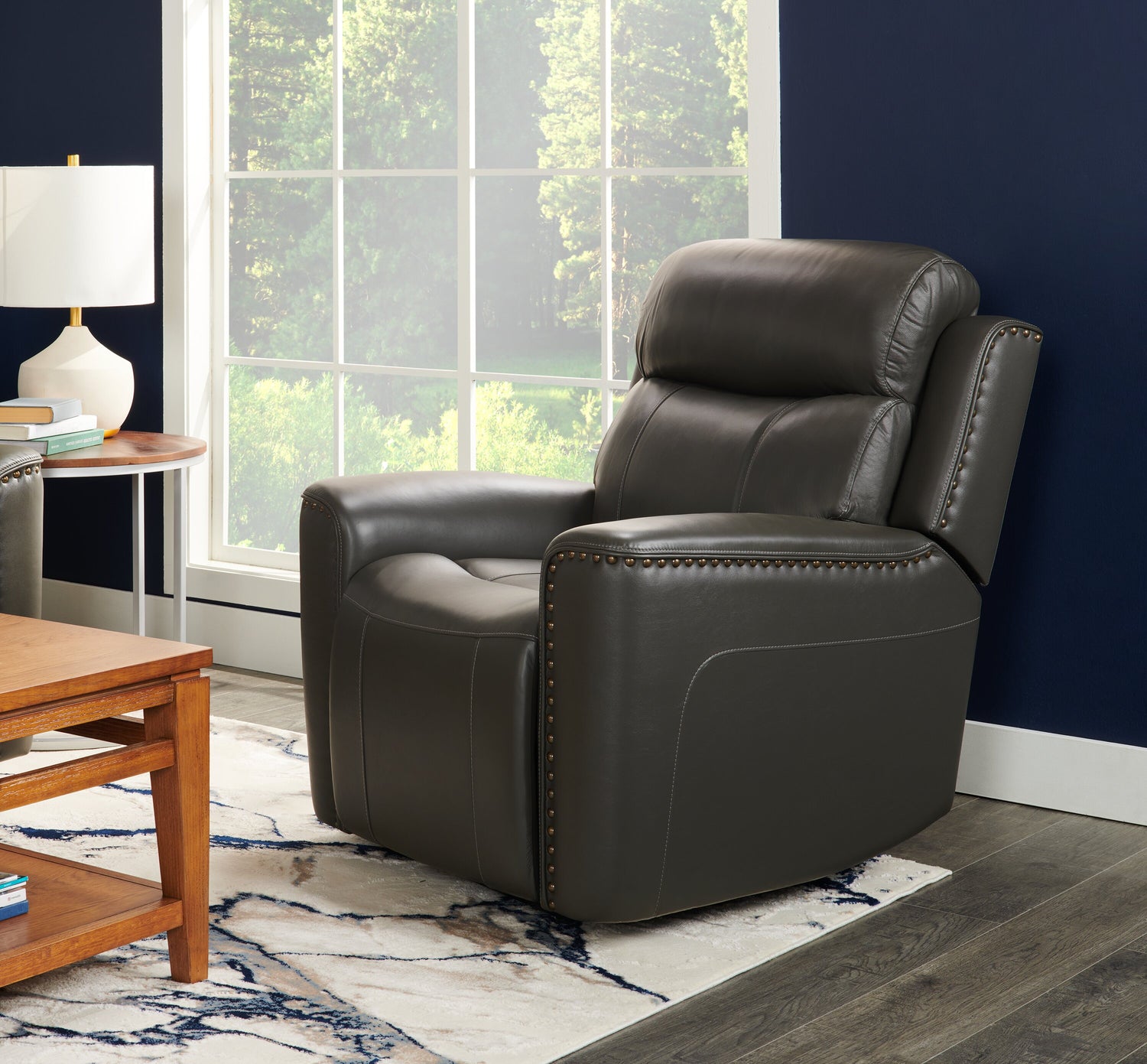 Quincy Genuine Leather Recliner Grey The Brick