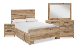 Derekson 6pc Bedroom Set with Side Storage Bed, Dresser, Mirror & Nightstand, Natural - Full Size