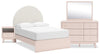 Lola 6pc Bedroom Set with Panel Bed, Dresser, Mirror & Nightstand, Boucle Fabric/Blush - Full Size