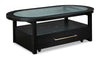 Julian 52” Contemporary Glass Coffee Table with Storage and Casters - Black