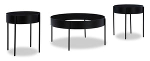 Moira 36” Modern 3-Pack Round Coffee + 2 End Tables - Black