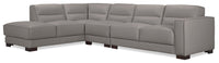 Citadel 3-Piece Left-Facing Top-Grain Genuine Leather Sectional with Rubberwood Legs - Grey 