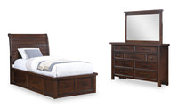 Sonoma 5pc Bedroom Set with Storage Bed, Dresser & Mirror, Mango Brown - Twin Size 