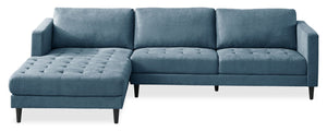 Metro 2-Piece Left-Facing Fabric Sectional with Chaise and Tufted Seat Cushions - Denim Blue