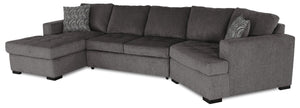 Legend 3-Piece Right-Facing Chenille Cuddler Sleeper Sectional with Chaise - Pewter
