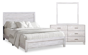 Arbor 5pc Bedroom Set with Panel Bed, Dresser & Mirror, Driftwood White  - Queen Size