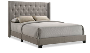 Brady Upholstered Wingback Bed in Light Grey Fabric with Nailhead Design, Button Tufted - Full Size