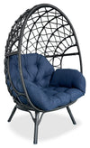 Kort & Co. Coco Outdoor Patio Egg Chair - Hand-Woven Resin Wicker, UV & Weather Resistant - Dark Grey/Blue