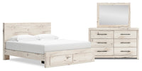 Derekson 5-Piece King Bedroom Set with Footboard Storage Bed - White 