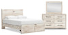 Derekson 5pc Bedroom Set with Storage Bed, Dresser & Mirror, Rustic White - Queen Size