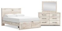 Derekson 5pc Bedroom Set with Storage Bed, Dresser & Mirror, Rustic White - Queen Size 