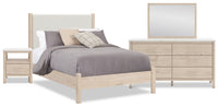 Jolie 6pc Bedroom Set with Bed, Dresser, Mirror & Nightstand, Boucle Fabric, Natural - Full Size 