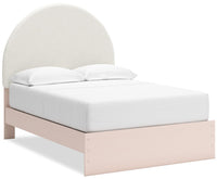 Lola Panel Bed, White Boucle Fabric & Blush - Full Size 