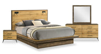 Silas 6pc Bedroom Set with Platform Bed, Dresser, Mirror & Nightstand, LED, Rustic Brown - Full Size 