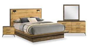 Silas 6pc Bedroom Set with Platform Bed, Dresser, Mirror & Nightstand, LED, Rustic Brown - Full Size