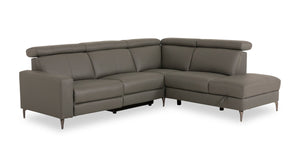 Valentino 3-Piece Right-Facing Genuine Leather Power Reclining Sectional with Adjustable Headrests - Grey