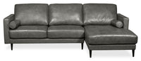 Edge 2-Piece Right-Facing Genuine Leather Sectional with Wood Legs and Removable Back Cushions - Grey 