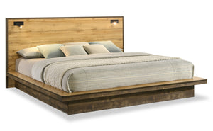 Silas Platform Bed with Headboard & Frame, LED, Rustic Brown - King Size