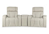 Zen 3-Piece Apricot Faux Leather Power Reclining Massage Home Theatre Sectional with Storage Console